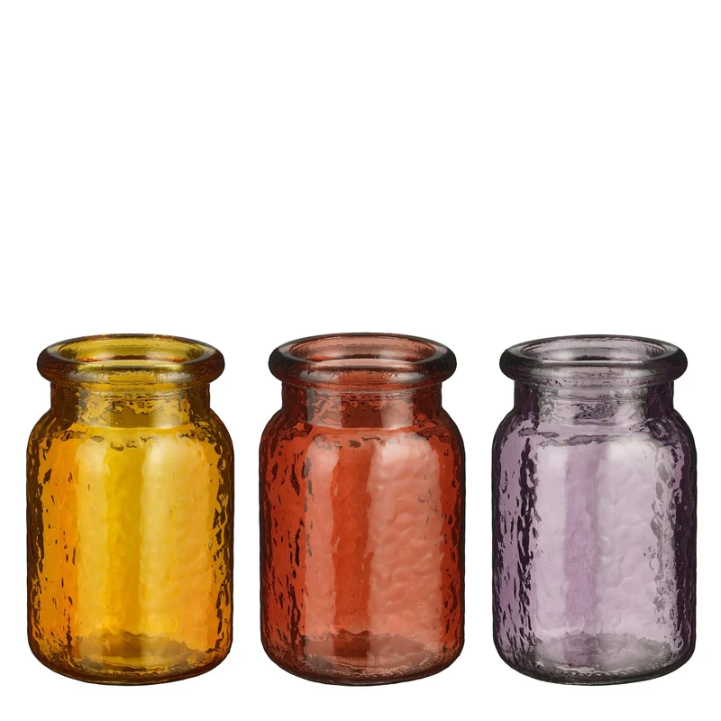 Sally Vase Glas gelb lila pfirsich 3er Set - H14 x D8 cm
