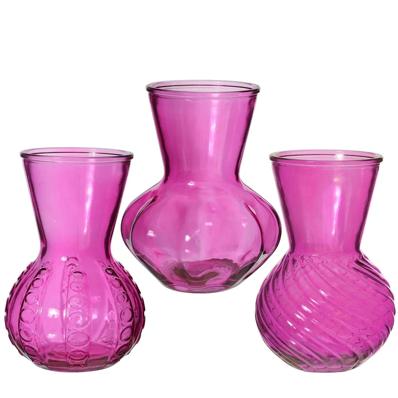 Vase Kristallglas 3er Set Ø13 H.18 cm Fuchsia