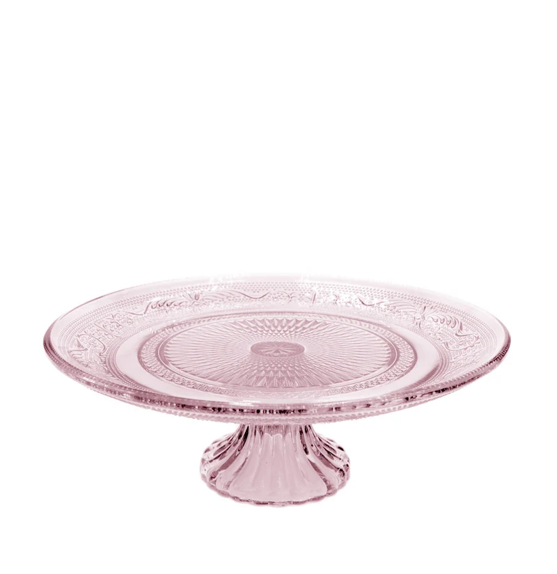 Glas-Kuchenplatte mit Fuß Ø23xH8cm rosa