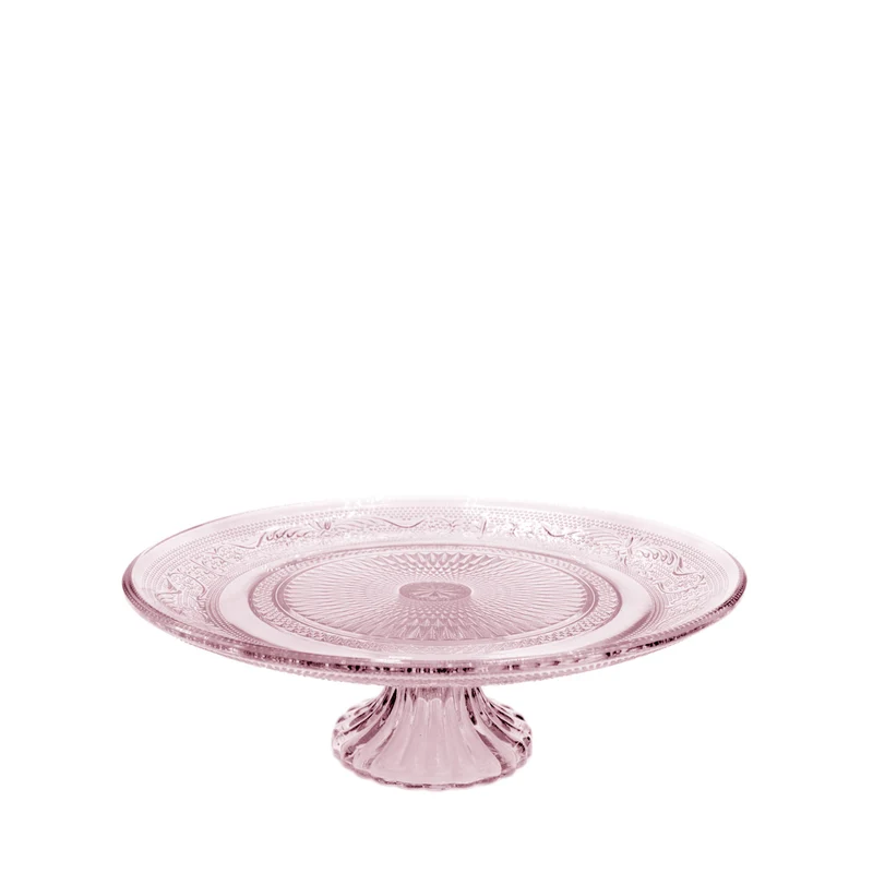 Glas-Kuchenplatte mit Fuß Ø18xH7,5cm rosa