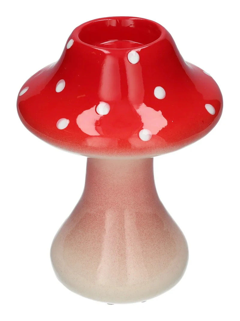 Teelichthalter Pilz Toadstool Rot D14,5 H19 cm Keramik