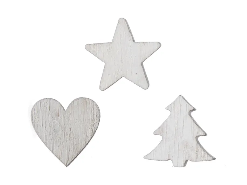 ca. 48 Holzartikel, 3 Stück weiß, 2,5 cm