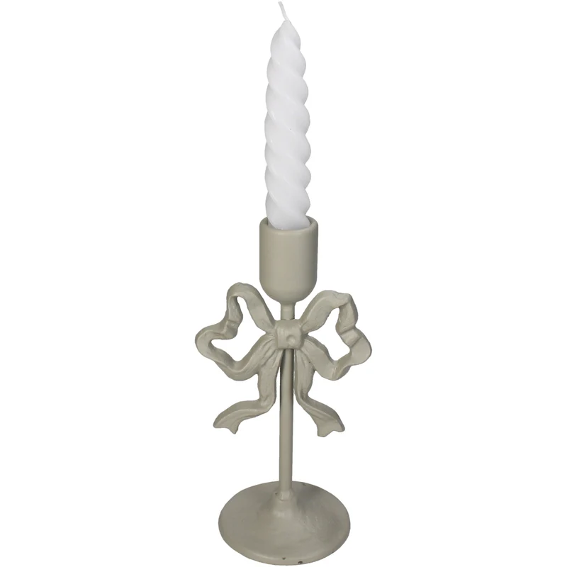 Kerzenständer mit Schleife, Metall, Elfenbein, 10 x 8,5 x 20,5 cm