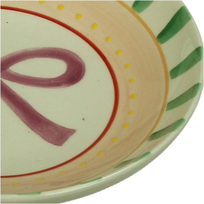 Teller mit Schleifen- und Streifenmuster, Steingut, mehrfarbig, 17,5 x 17,5 x 3,8 cm