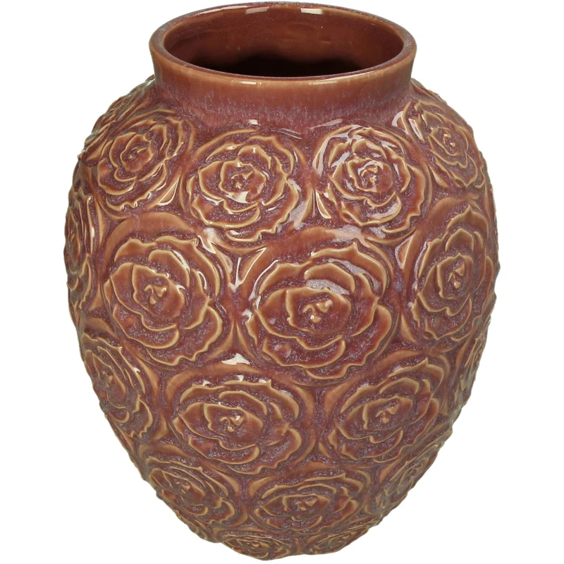 Vase Rosen, Steingut, Rosa, 19,5 x 19,5 x 25 cm