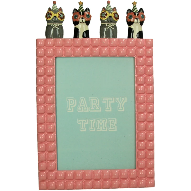 Bilderrahmen Party Katze Polyresin Rosa 13x18cm