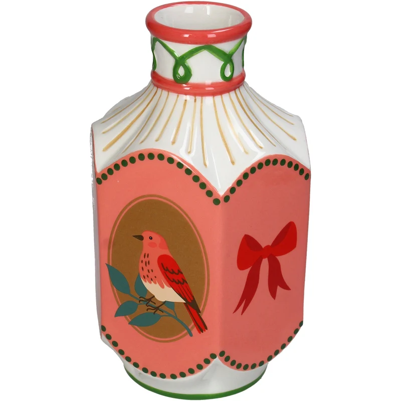 Vase Vogelmotiv, Steingut, mehrfarbig, 12,8 x 11,5 x 21,3 cm