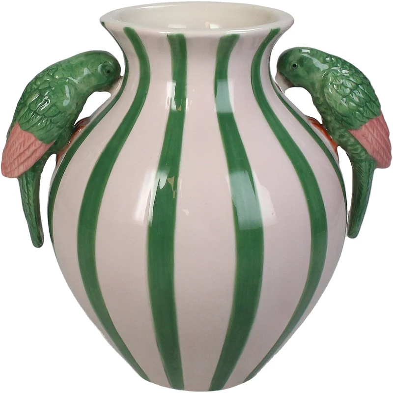 Vase Vogelmotiv, Steingut, mehrfarbig, 19,4 x 14,9 x 18,4 cm