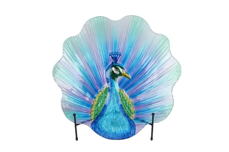 Pfauenschuppenmuster mit Standard-lila/blauem Glas, 46 x 46 x 7 cm