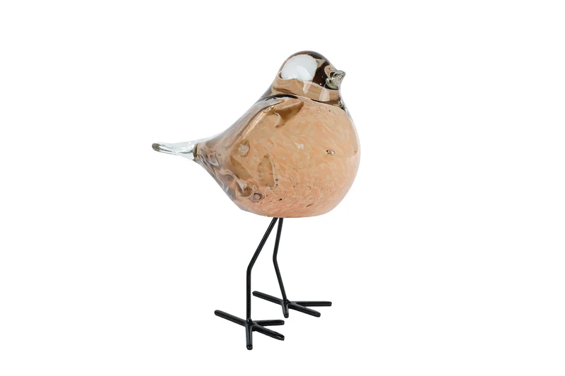 Skulptur „Vogel“ auf beigefarbenem Glassockel, 15 x 8,5 x 16 cm