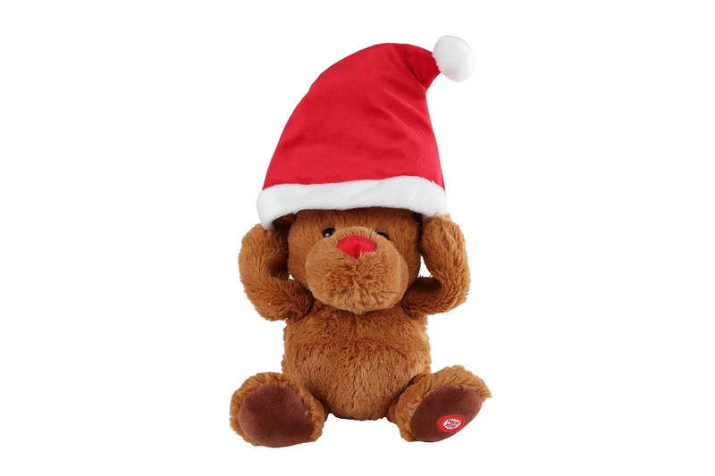 Tanzende Rentiere mit Weihnachtsmannmütze und Musik (29–36 cm)