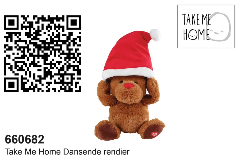 Tanzende Rentiere mit Weihnachtsmannmütze und Musik (29–36 cm)