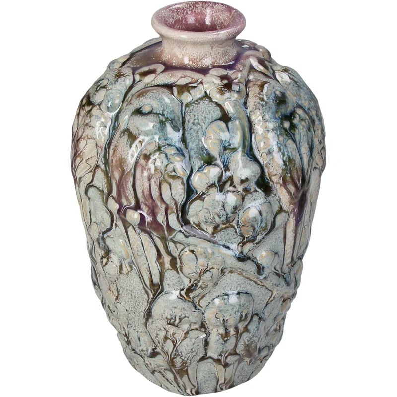 Vase mit Vogelmotiv, Steingut, mehrfarbig, 15 x 15 x 25 cm