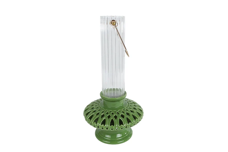 Vase „Sari“ L, grünes Steingut, 17,5 x 17,5 x 31 cm