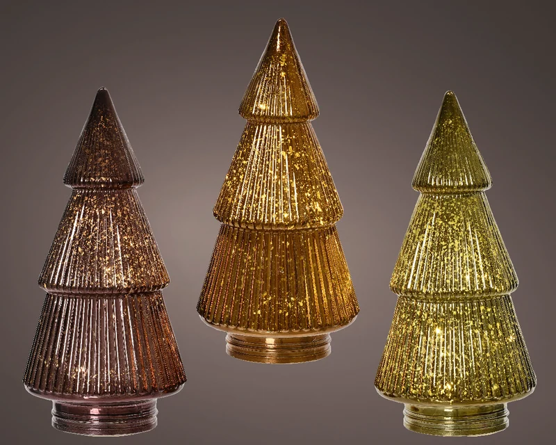 Baum aus Glas mit LED-Beleuchtung, 3er-Set, D11 H23cm, Herbst