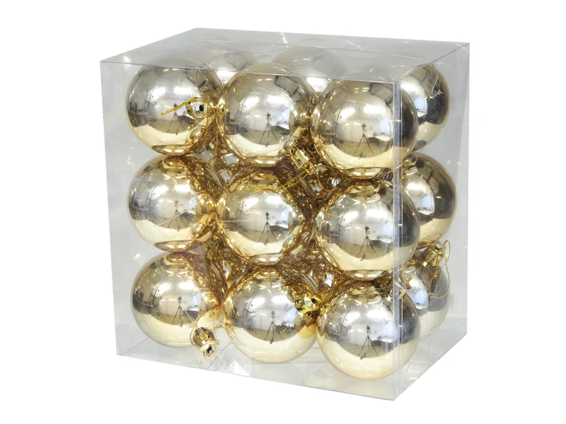 cb. 18 Kunststoffkugeln, goldglänzend, 58 mm