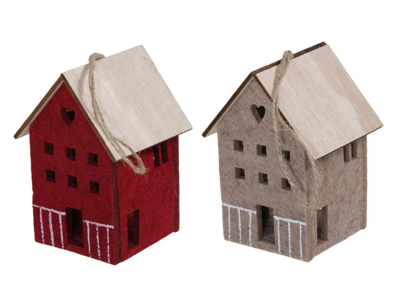 pb. 1 Filzhaus/Hängehaus 2 versch. rot/beige 7,5x11 cm