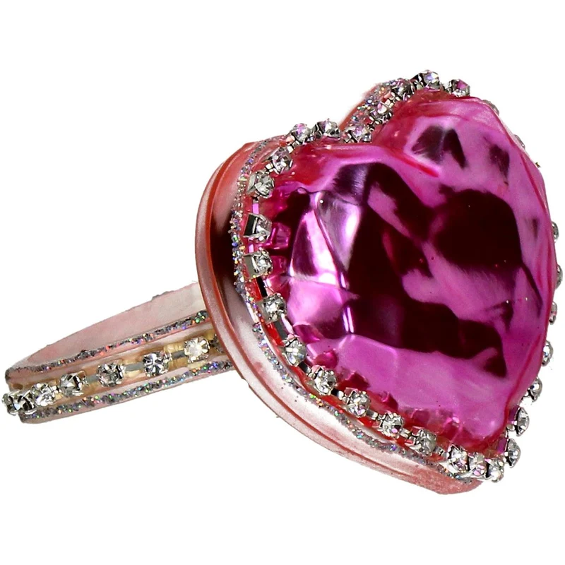Ornament Ring Herz Glas Rosa 10,2 cm
