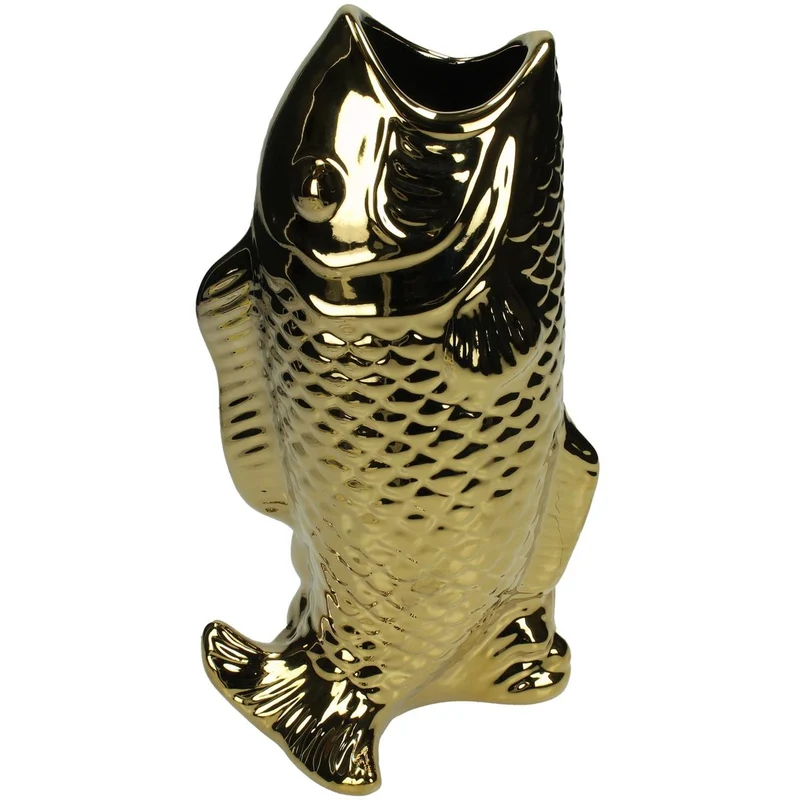 Vase Fisch Keramik Gold 28x11x16cm