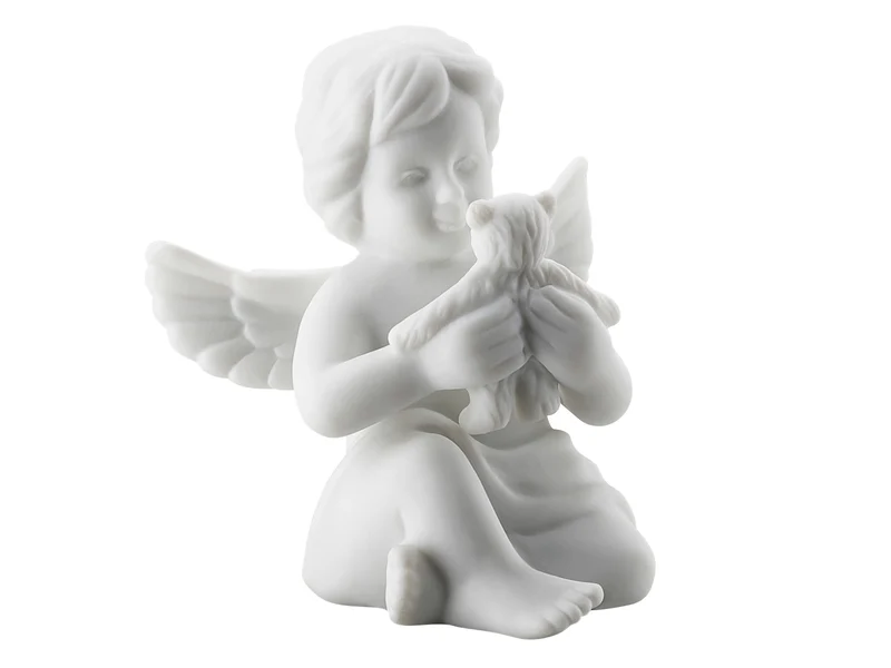 Rosenthal Engel klein weiss matt mit Teddybär 6 cm