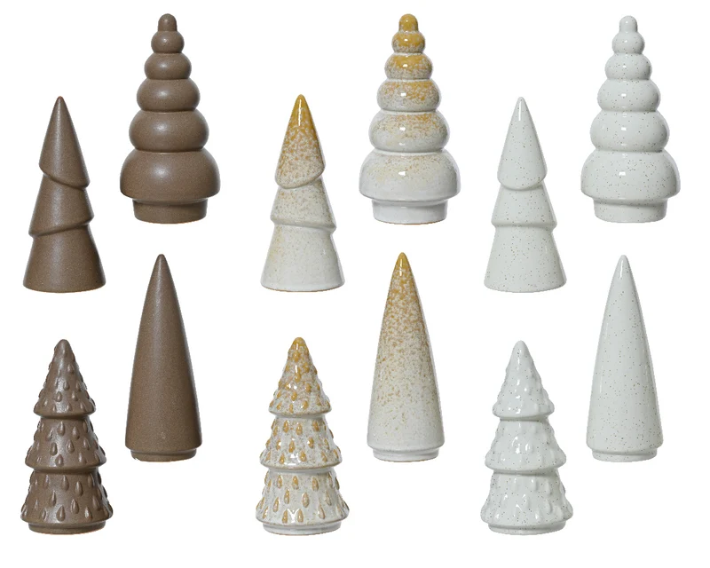 Baum aus Porzellan, 12er-Set, weiß/creme/braun, Ø 8 cm, H 16 cm