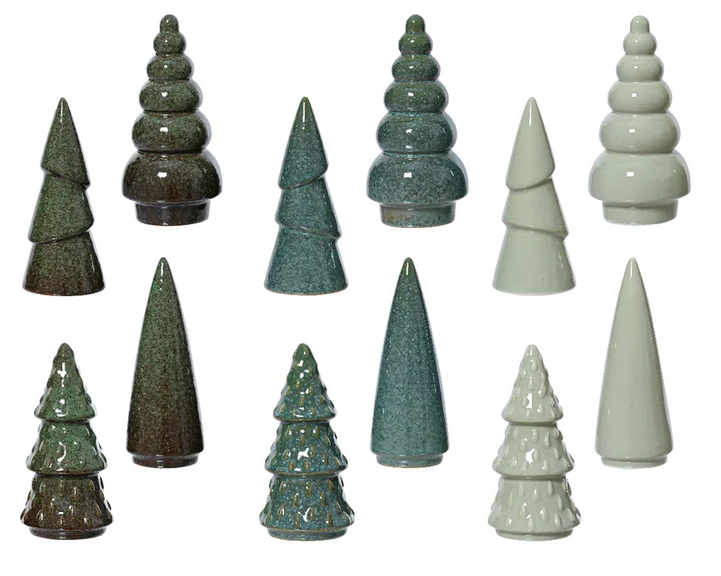 Baum aus Porzellan, 12er-Set, verschiedene Farben: Khaki/Türkis/Grün, D8 H16cm