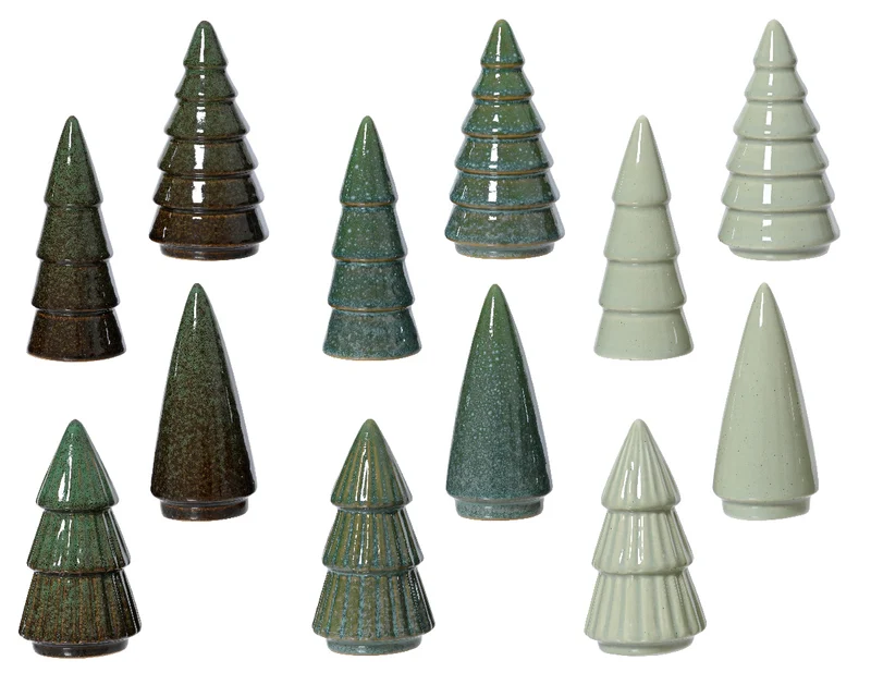 Baum aus Porzellan, 12er-Set, verschiedene Farben: Khaki/Türkis/Grün, D5 H10cm