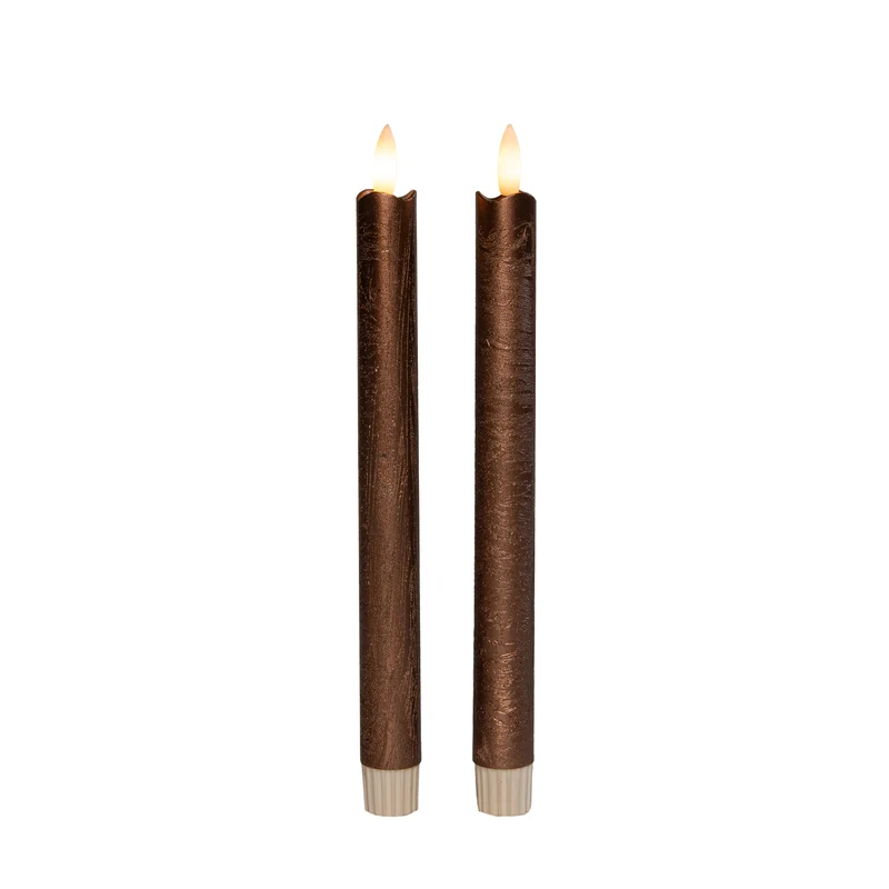 DINNERKERZE RUSTIKAL WACHS 3D FLAMME MIT 2X2AAA BATTERIEN UND FERNBEDIENUNG 23CM BRONZE 2 STÜCK