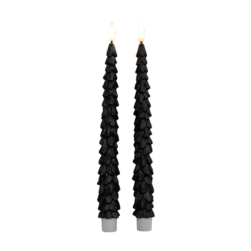 Tischkerze Weihnachtsbaum Wachs 3D Flamme mit 2x2AAA Batterien und Fernbedienung, 27cm, schwarz, 2 Stück