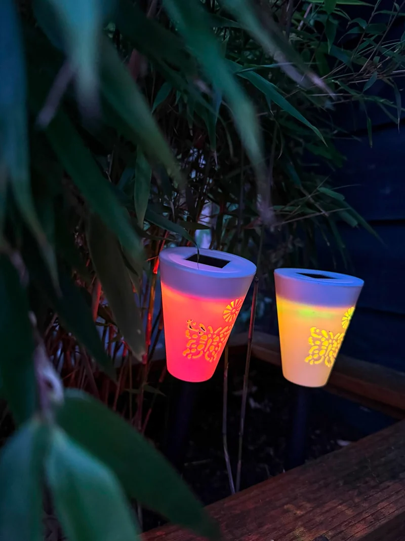 Gartenfackel Fackel weiß Solar mehrfarbig Display - h35xd7,5cm