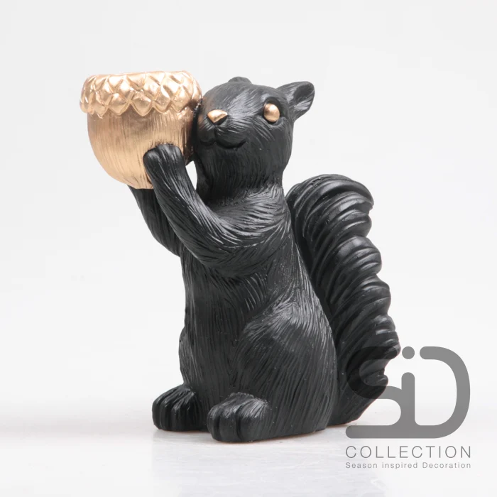 Eichhörnchen mit Wachsbehälter aus Zement, 18x10,5x20,5 cm, schwarz