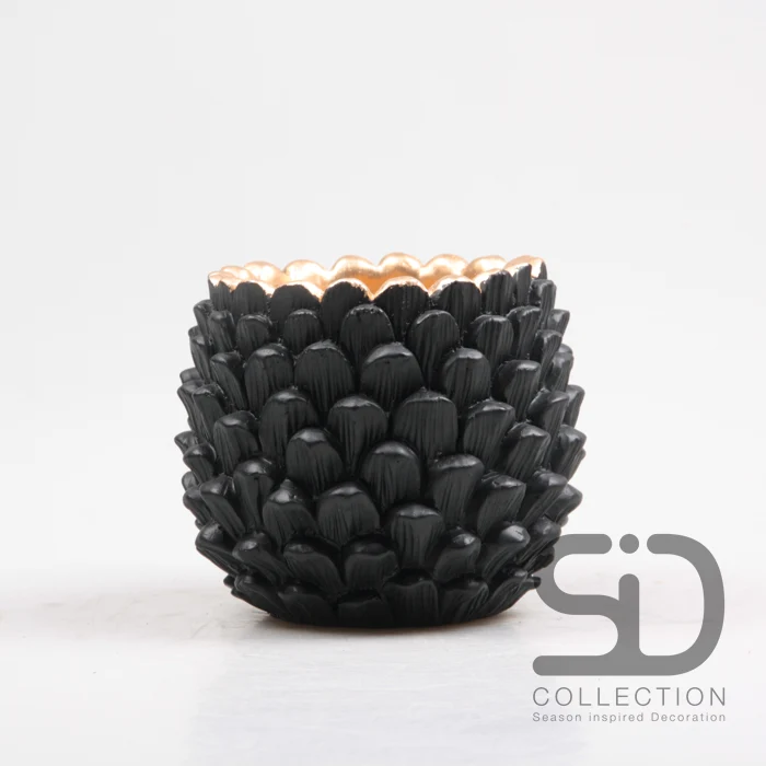 Blumentopf aus Kiefernzapfen, Zement, 16 x 16 x 14 cm, schwarz