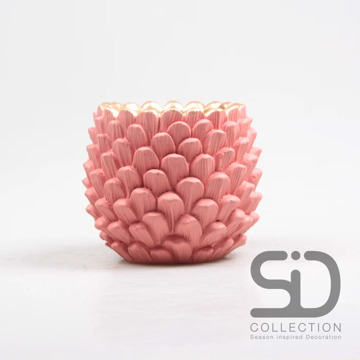 Blumentopf aus Kiefernzapfen, Zement, 16 x 16 x 14 cm, Altrosa