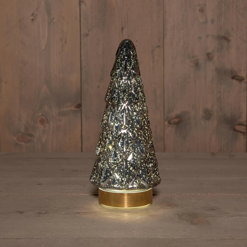GLAS-WEIHNACHTSBAUM MIT 10 LED-LICHTERN, BATTERIEBETRIEBEN, MIT TIMER, 24,5 X 10,5 CM, ANTHRAZIT