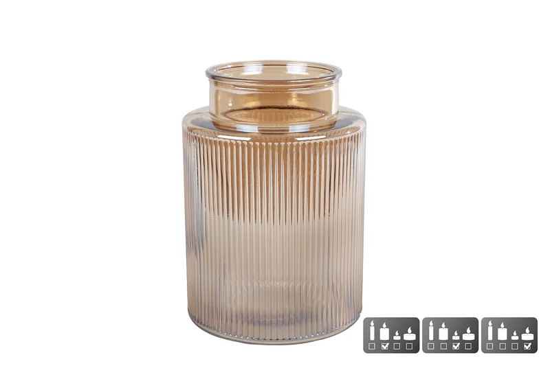 Vase/Windlicht "Niamh" L, bernsteinfarbenes Glas, 15x15x21cm