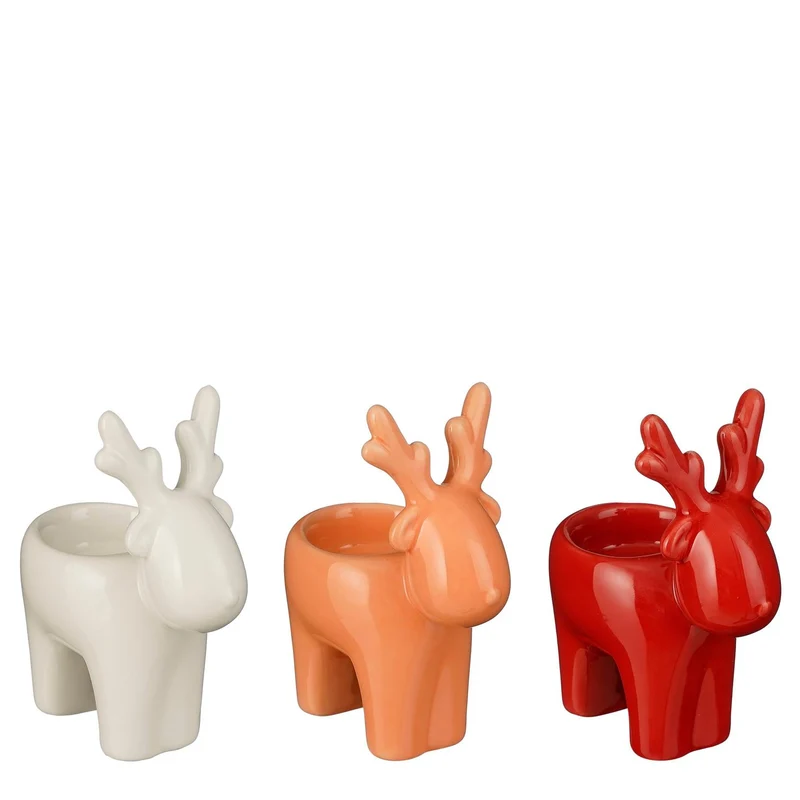 Kerzenhalter Elch rot weiß orange 3er Set - L10xB5,5xH11,5cm