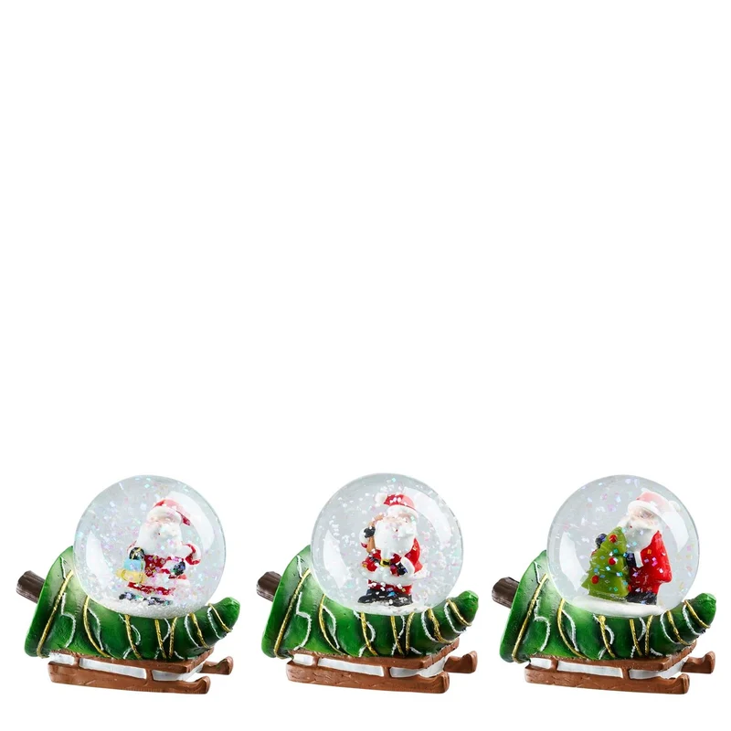Dekorative Wasserball-Weihnachtsmann-Figur, grün, 3er-Set - L7 x B5 x H6 cm