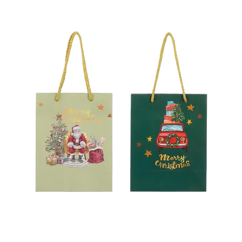 Weihnachtstüte hellgrün/dunkelgrün, 2er-Set - L18 x B10 x H23 cm