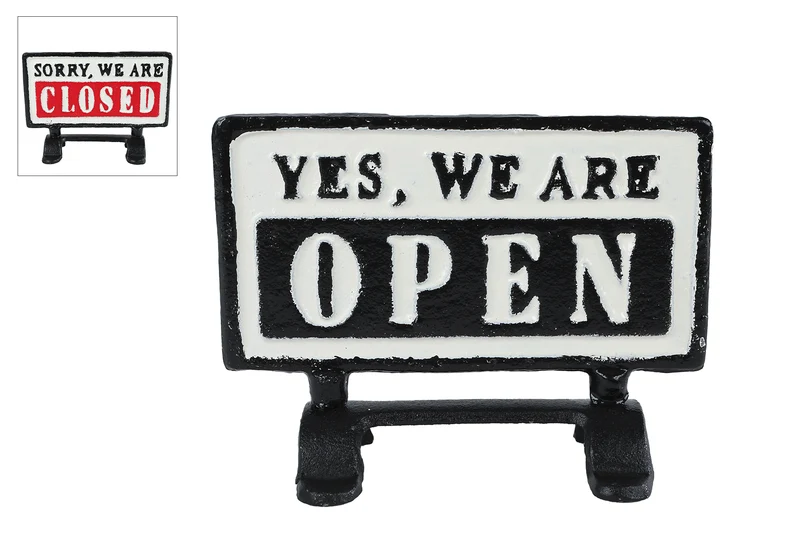 Schild „Geöffnet/Geschlossen“ mit Halterung, schwarz/rotes Metall, 16 x 7 x 11,5 cm