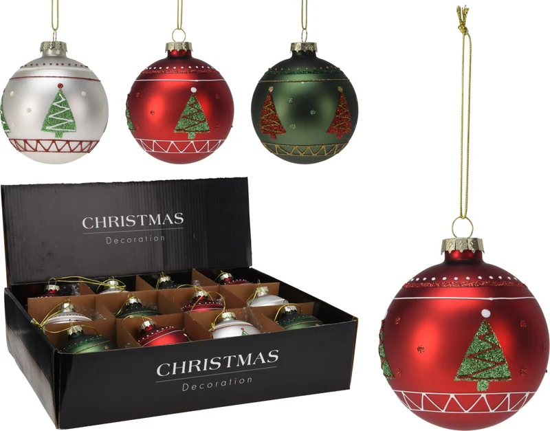 Weihnachtskugel aus Glas, Baumform, Ø 8 cm, 3er-Set, verschiedene Farben