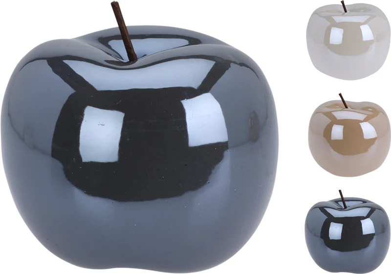 DEKO-APFEL AUS KERAMIK, MITTEL, DURCHMESSER 7,5 CM, HÖHE 7 CM, 3 VERSCHIEDENE FARBEN