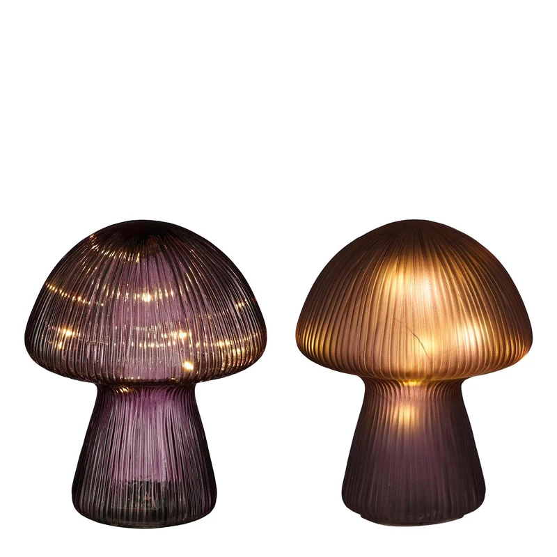 Lampe Pilz Glas lila 2 Achsen 15 LEDs Batterie - H20 x D16 cm