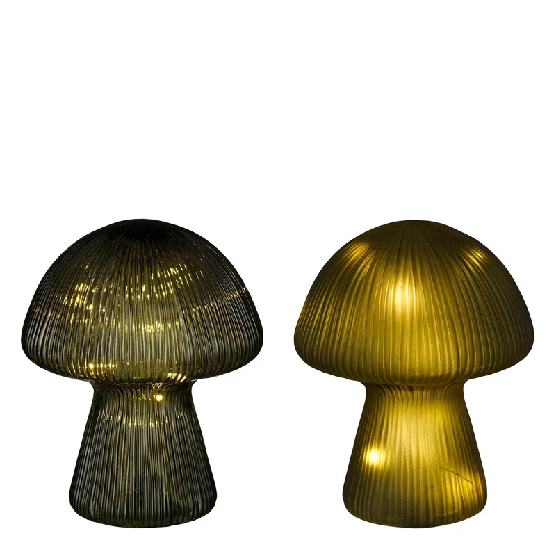 Pilzlampe aus grünem Glas, 2 Achsen, 15 LEDs, batteriebetrieben - H20 x D16 cm