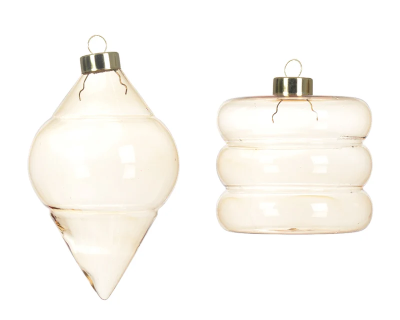 Glas-Ornamentanhänger, 4er-Set, Ø 8 cm, grün-rauchfarben