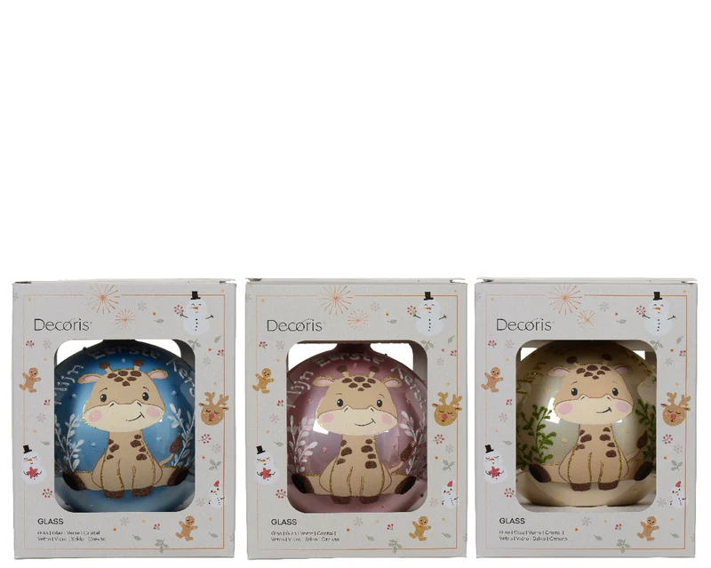 Weihnachtskugel aus Glas „Mein erstes Weihnachten“ Giraffe 3er-Set D10cm