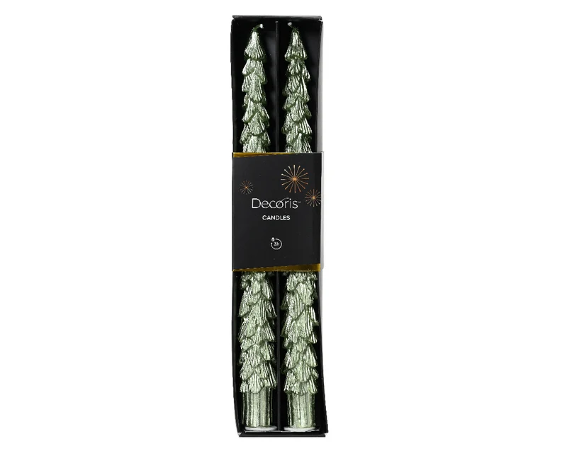 Set/2 Dinnerkerzen Wachs "Baum" weiß mint D2,2 H25cm