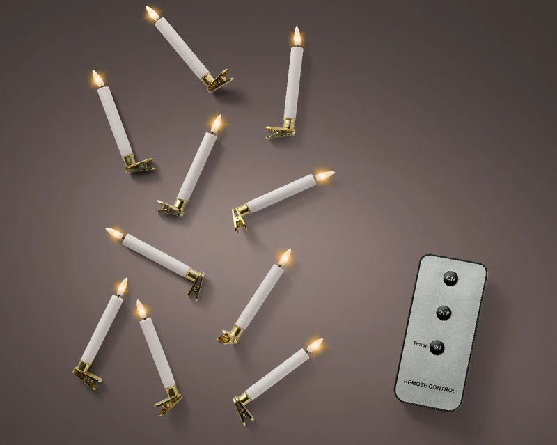 LED-Weihnachtsbaumkerzen mit Klemme, Weiß/Warmweiß, Ø 1,5 cm, H 14 cm, 10 Stück