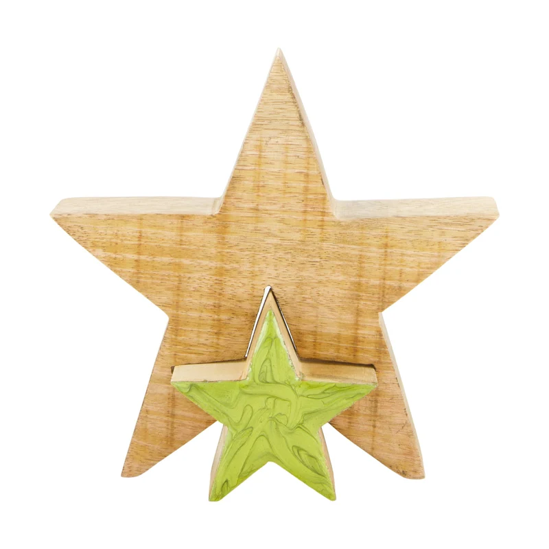 Sternförmiges Mangoholz 18x3,3x18cm Grün gemischt