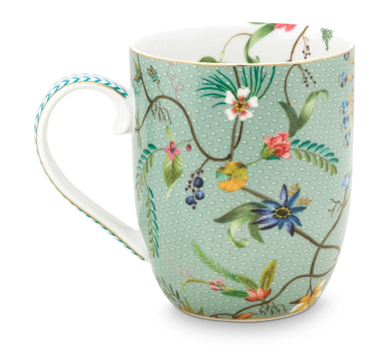 PIP STUDIO Jolie Flowers Blue Becher mit Henkel klein 0,145 l