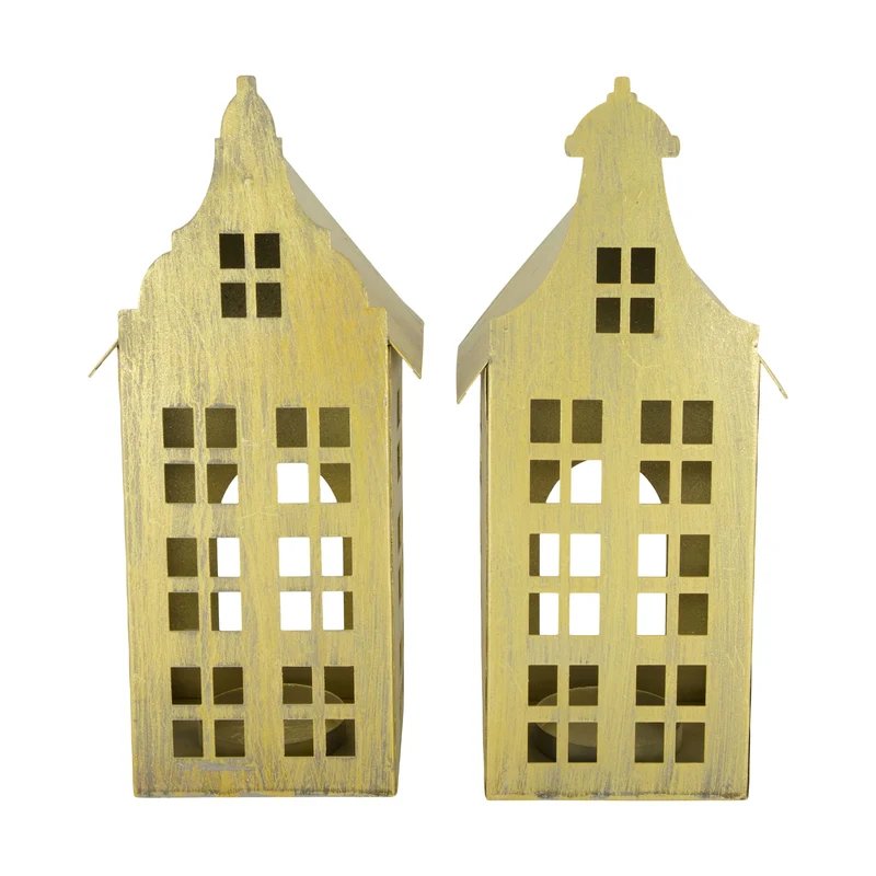Teelichthalter Haus Metall 12x9x28cm Gemischtes Gold